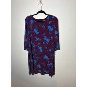 Lauren Ralph Lauren Dress Womens 16W Purple Blue Floral A-Line Shift 3/4 Sleeve
